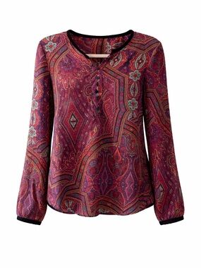 Lauren Ralph Lauren 100% Silk Paisley Blouse | Jewel Tone Boho Equestrian Top M